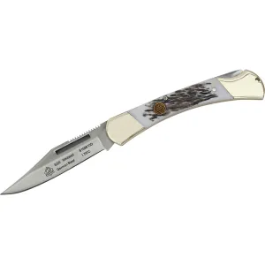 PUMA SGB Whitetail Pocket Knife 3.1" Clip Point DIN 1.4116 Satin Blade Commando Stag Handle White