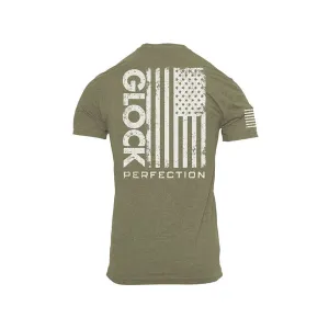 Glock Men's Perfection Flag Short Sleeve Crew Neck T Shirt Military Green Large