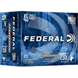 Federal Premium Power-Shok 45 Colt (Long Colt) Ammo 235 Grain Jacketed Hollow Point Box of 20