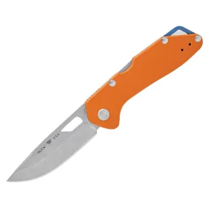 Buck Knives Mustang Pocket Knife 3.25" Drop Point 420HC Stonewashed Blade Aluminum Handle Orange