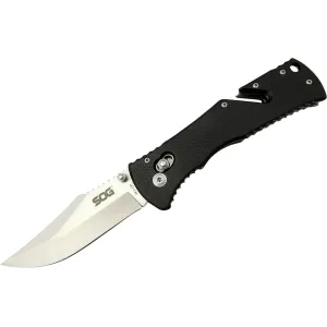 SOG Trident Assisted Opening Pocket Knife 3.75" AUS8 Satin Clip Point Blade GRN Handle Black