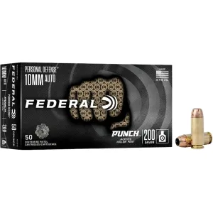 Federal Premium Personal Defense Punch 10mm Auto Ammo 200 Grain Federal Punch Jacketed Hollow Point Case of 500 (10 Boxes of 50)
