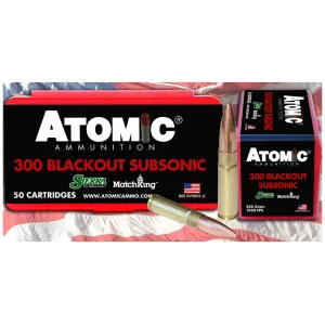 Atomic Ammunition Subsonic 300 AAC Blackout Ammo 220 Grain Jacketed Hollow Point Box of 50