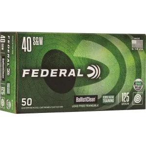 Federal Premium BallistiClean RHT 40 S&W Ammo 125 Grain Flat Nose Lead Free Box of 50