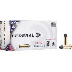 Federal Train + Protect 38 Special Ammo 158 Grain Federal Versatile Jacketed Hollow Point Box of 50