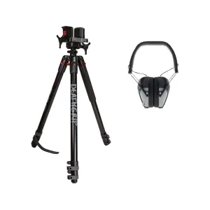 BOG DeathGrip Shooting Stick Tripod with E-Max Pro Earmuffs