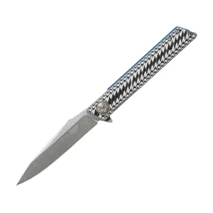 ASP Slim Folder Assisted Opening Pocket Knife 3.5" Reverse Tanto AUS-8 Stonewashed Blade G-10 Handle Black/White