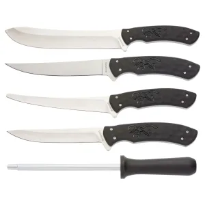 Browning Primal Fish & Game Butcher Kit 8Cr13MoV Blades Rubber Overmold Handles Black
