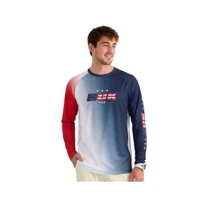 Huk Men's Airweight USA Long Sleeve Crew Neck Shirt Naval Academy Medium