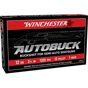 Winchester Autobuck 12 Gauge Ammo 2-3/4" #1 Buck Lead Shot 12 Pellets Box of 5