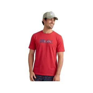 Huk Men's Americana Fill Short Sleeve Crew Neck T Shirt True Red Medium