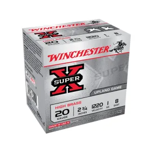 Winchester Super X High Brass 20 Gauge Ammo 2-3/4" #8 Lead Shot 1 oz Case of 250 (10 Boxes of 25)