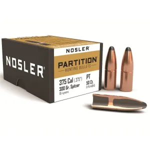 Nosler Partition 375 Caliber (375 Diameter) Bullets 300 Grain Spitzer with Cannelure Box of 50