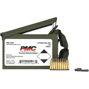 PMC X-Tac M855 5.56x45mm NATO Ammo 62 Grain Penetrator Full Metal Jacket Ammo Can of 840 (84 10-Round Clips in Bandoleers)
