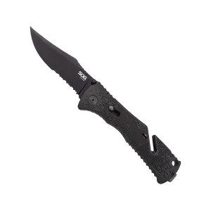 SOG Trident Assisted Opening Pocket Knife 3.5" Partially Serrated Clip Point AUS-8 Black Titanium Nitride Blade Glass Reinforced Nylon (GRN) Handle Black