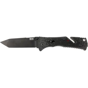SOG Trident Mini Folding Pocket Knife 3.15" Tanto Point AUS-8 Stainless Steel TiNi Coated Blade GRN Handle Black