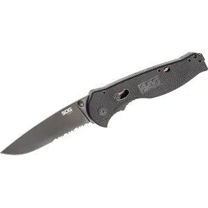 SOG Flash II Assisted Opening Pocket Knife 3.5" Serrated AUS-8 Stainless Steel Drop Point Blade Black GRN Handle Black
