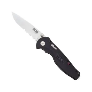 SOG Flash I Assisted Opening Pocket Knife 2.5" Partially Serrated Satin AUS-8 Steel Drop Point Blade GRN Handle Black