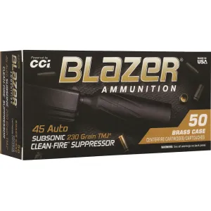 Blazer Brass Clean Fire Suppressor Subsonic 45 ACP Ammo 230 Grain Full Metal Jacket Case of 500 (10 Boxes of 50)