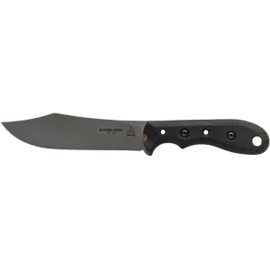 TOPS Knives Badger Creek Fixed Blade Knife 6" Clip Point Bohler N690Co Tumble Blade Micarta Handle Black