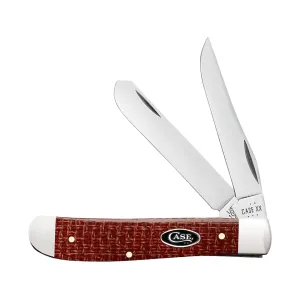Case Mini Trapper Pocket Knife 2.75" Clip Point, Spey Carbon Mirror Polished Blade Burlap Micarta Handle Dark Red