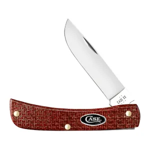 Case Sod Buster Jr Pocket Knife 2.8" Skinner Carbon Mirror Polished Blade Burlap Micarta Handle Dark Red