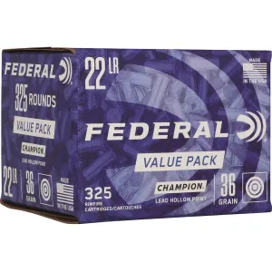 Federal Champion 22LR Ammo 36 Grain Lead Hollow Point Case of 3250 (10 Boxes of 325)