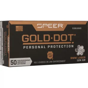 Speer Gold Dot 9mm Luger Ammo 124 Grain Bonded Jacketed Hollow Point Box of 50