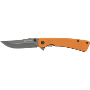 Browning Branded Rock Assisted Opening Pocket Knife 3" Clip Point 7Cr17MoV Black Stonewash Blade G-10 Handle Orange