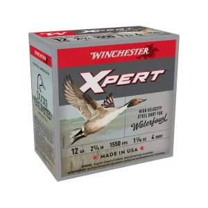 Winchester Xpert High Velocity Waterfowl 12 Gauge Ammo 2-3/4" #4 Steel Shot 1-1/16 oz Case of 250 (10 Boxes of 25)