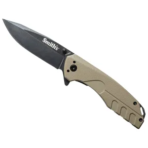 Smith's Battleplan Pocket Knife 3.35" Drop Point 400 Series Black Stonewash Blade G-10 Handle Tan