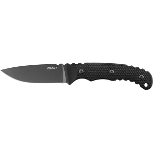 Coast F402 Fixed Blade Knife 4" Drop Point 9Cr18MoV Gray Ti-Nitride Blade Nylon Handle Black