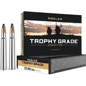 Nosler Safari 375 H&H Magnum Ammo 300 Grain Nosler Partition Jacketed Soft Point Box of 20