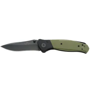 Bear & Son Bear Swipe Assisted Opening Pocket Knife 3.25" Modified Drop Point Sandvik 14C28N Black Blade G-10 Handle Black/Green