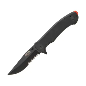 Bear & Son 61131 Folding Knife 3.5" Partially Serrated Drop Point 440 Black Blade G-10 Handle Black