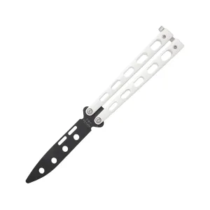 Bear & Son Butterfly Training Knife 3.5" Blunt Point 1095 Carbon Steel Blade Stainless Steel Handle White