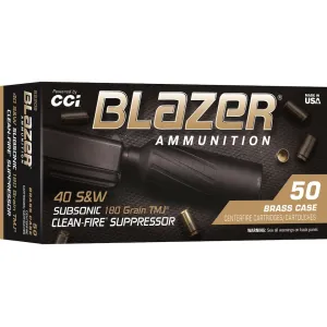 Blazer Brass Clean Fire Suppressor Subsonic 40 S&W Ammo 180 Grain Full Metal Jacket Box of 50