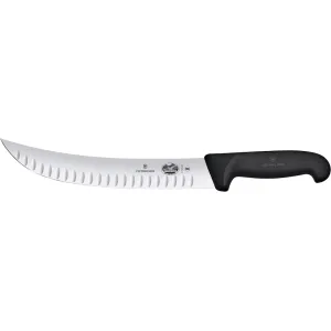 Victorinox Swiss Army Fibrox Cimeter Granton Fixed Blade Knife 10" Straightback Stainless Steel Satin Blade TPE Handle Black