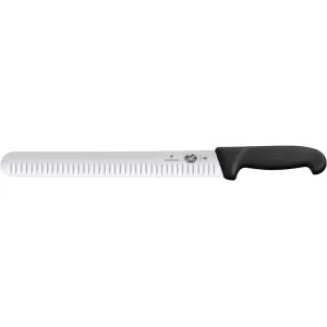Victorinox Swiss Army Fibrox Slicing Granton Kitchen Knife 12" Straight Edge Stainless Steel Satin Blade TPE Handle Black