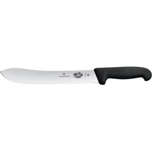 Victorinox Swiss Army Fibrox Butcher Fixed Blade Knife 10" Straightback Stainless Steel Satin Blade TPE Handle Black