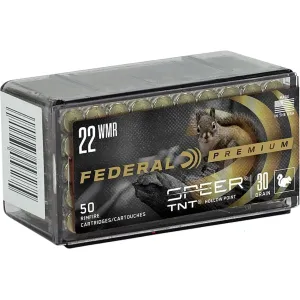 Federal Premium V-Shok 22 Winchester Magnum Rimfire (WMR) Ammo 30 Grain Speer TNT Jacketed Hollow Point Box of 500 (10 Boxes of 50)