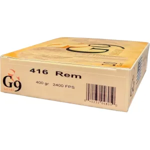 G9 Defense Safari 416 Remington Magnum Ammo 400 Grain Metallic Tip Hollow Point Lead Free Box of 20