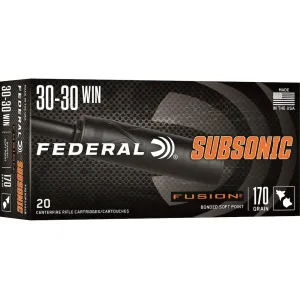 Federal Premium Fusion Subsonic 30-30 Winchester Ammo 170 Grain Jacketed Soft Point Box of 20