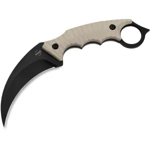Boker Knives Spike Fixed Blade Knife 4.02" Karambit 440A Black Blade G-10 Handle Desert Tan