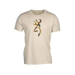 Browning Men's Camo Buckmark Short Sleeve Crew Neck T Shirt Tan Medium
