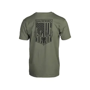 Browning Men's Whitetail Flag Short Sleeve Crew Neck T Shirt Military Green 2XL