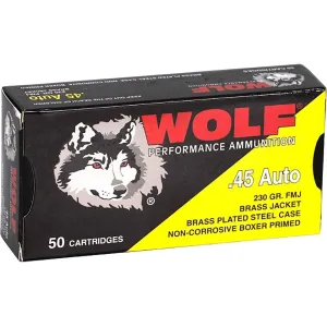 Wolf Performance Steel Case 45 ACP Ammo 230 Grain Full Metal Jacket Box of 50