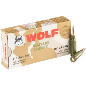Wolf Military Classic Steel Case 6.5 Grendel Ammo 100 Grain Full Metal Jacket Box of 20