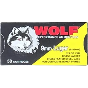 Wolf Performance Steel Case 9mm Luger Ammo 124 Grain Full Metal Jacket Case of 1000 (20 Boxes of 50)