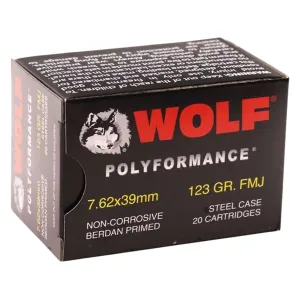 Wolf Polyformance Steel Case 7.62x39mm Ammo 123 Grain Full Metal Jacket Box of 20